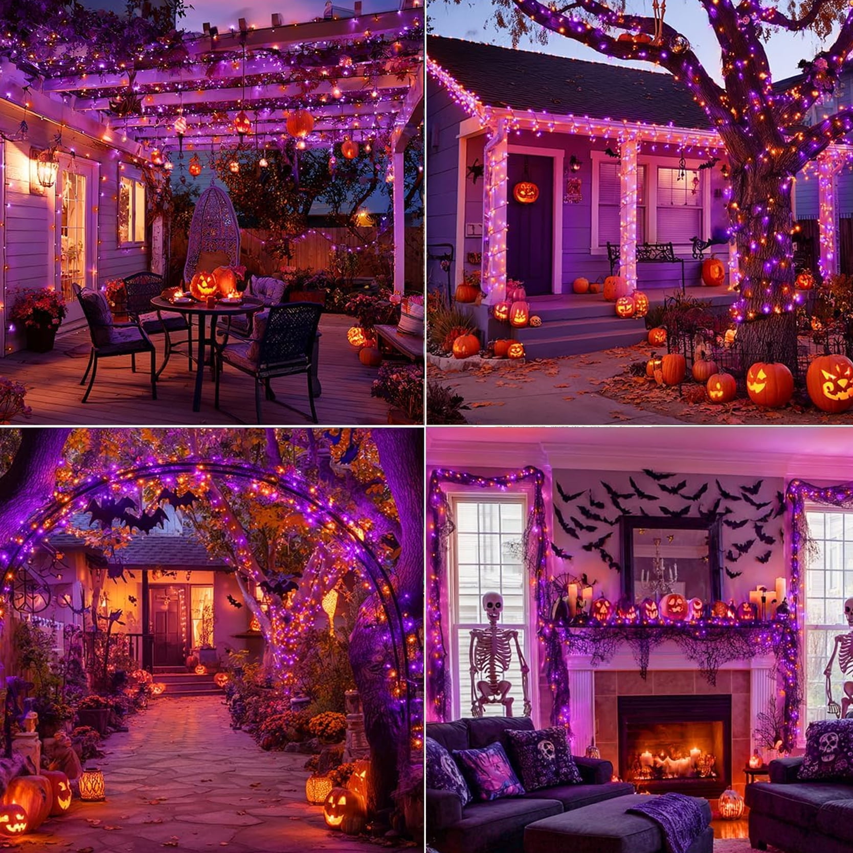 66ft Halloween Lights with Music Motion Sensor Controller,200 LED Fairy Starry String Light Plug in for Indoor Outdoor Xmas Tree Wedding Party Decoration (Orange+Purple)