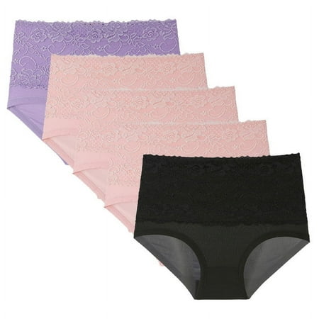 HaoXianJian Plus Size 5 Pieces Women s Underwear Polyester High Waisted Briefs High Waist Stretch Lace Briefs Soft Panties Ladies Full Coverages Underpants S-XXXXXL