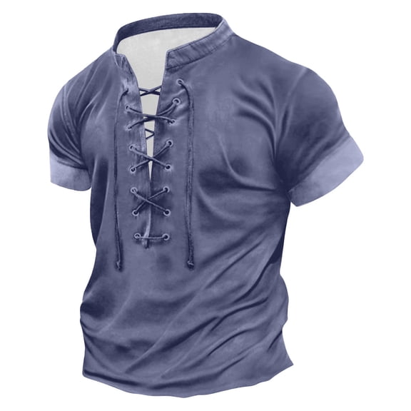 T-shirts for Men Retro Tie Casual Color Matching Short Sleeved Men's Tie Up Short Sleeves Trendy Short Sleeves