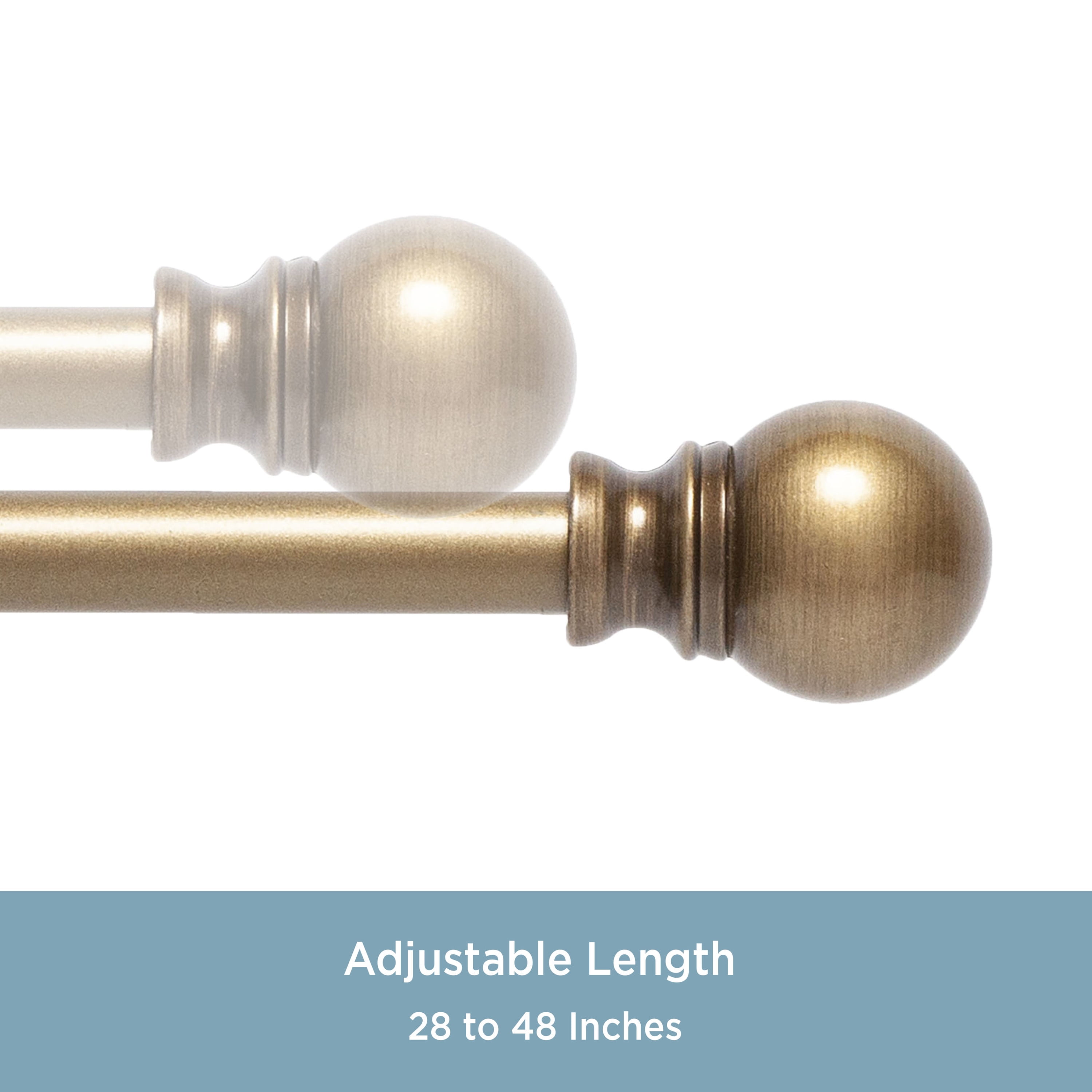 Kenney Davenport 28-48" Petite Café Adjustable Curtain Rod, 1/2" Dia., Brushed Brass