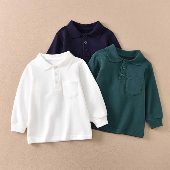 KKBOTIVE Boys School Uniform Polo Shirt Long Sleeve Tops Quick Drying Activewear Casual Tops Cute Winter Clothes Z05 Blue 9-10 Years