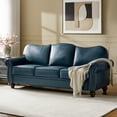 thumbnail image 2 of 3 Seater Faux Leather Sofa Upholstered Couch with Nailhead Trim Rolled Armrest for Living Room Navy, 2 of 7