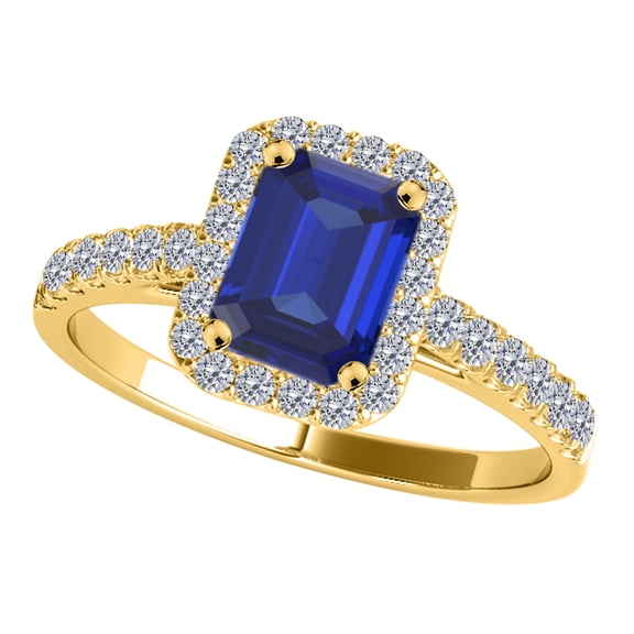 AoneJewelry 1.20 Cttw (I-J, I1-I2) Emerald Cut Sapphire and Natural Diamond Ring in 14k Solid Yellow Gold (size 5-9)