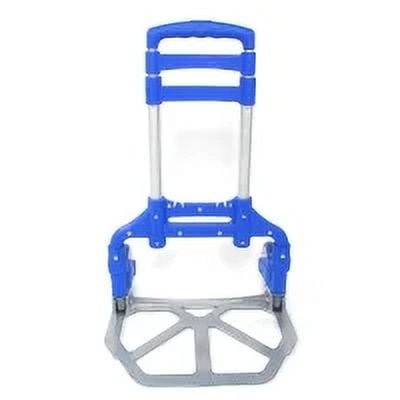Portable Folding Hand Cart, Aluminum Hand Truck, Push Truck Trolley, Lightweight Collapsible Trolley Luggage, 165.35lbs Weight Capacity, Blue