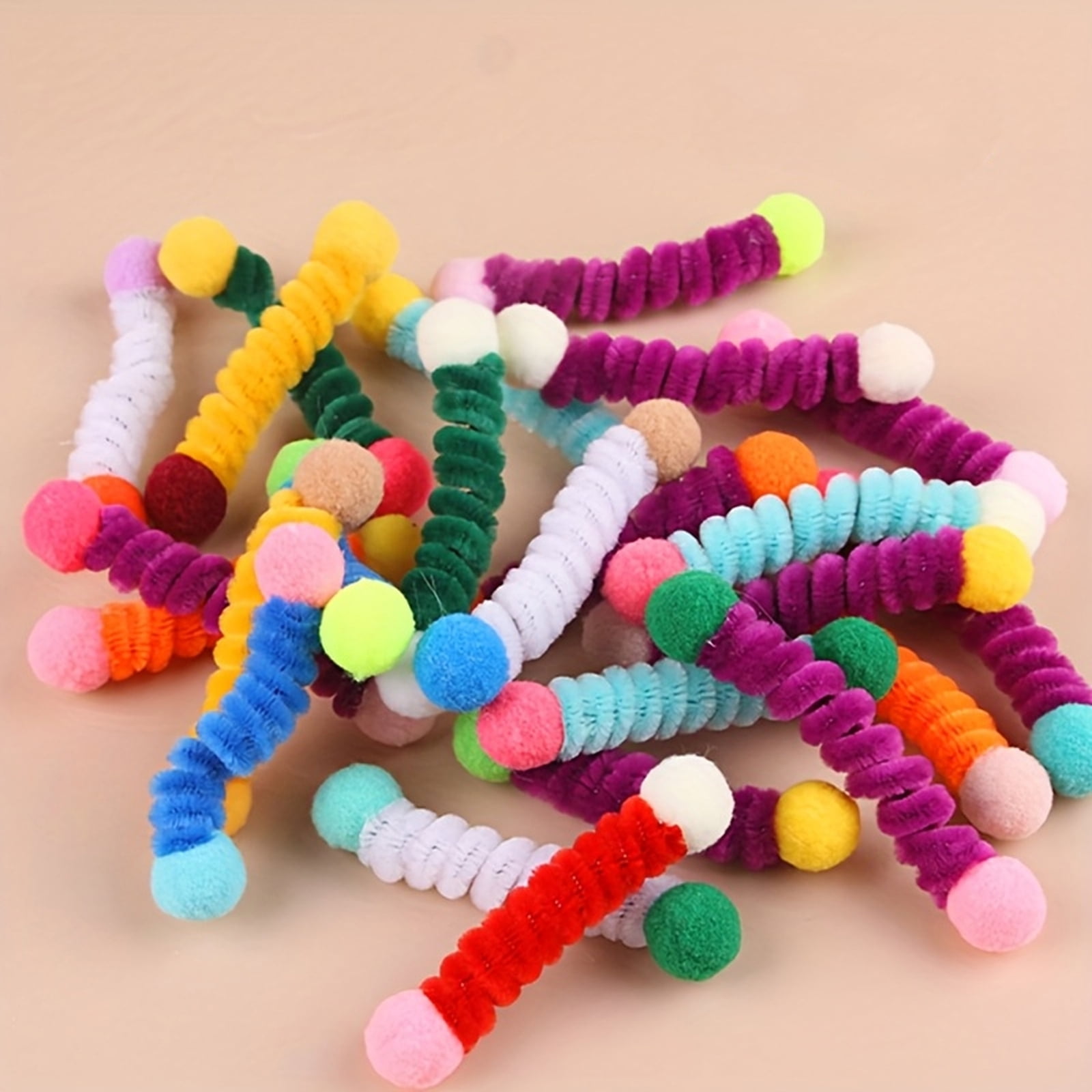 Cat Teaser Worm Toy Set Indoor Cats Plush Fuzzy Strip Toys Soft Bendable Pet Toy Accessories Interactive Self Play