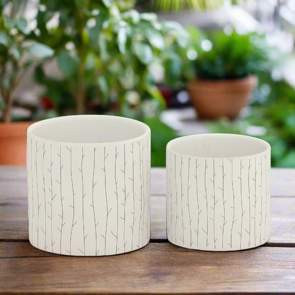 Branwyn White Ceramic Winter Branch Planter Set (Set of 2)