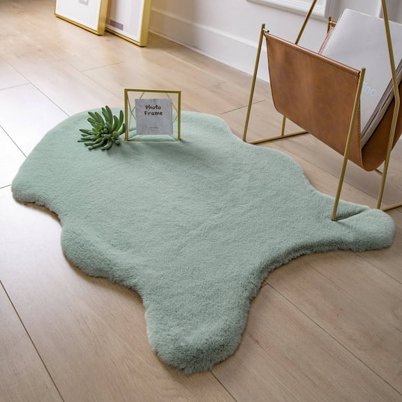 Ashler Soft Fluffy Faux Rabbit Fur Area Rug, Plush Indoor Decor Mat for Bedroom, Nursery, 2 x 3 Feet, Green, 1 Pack
