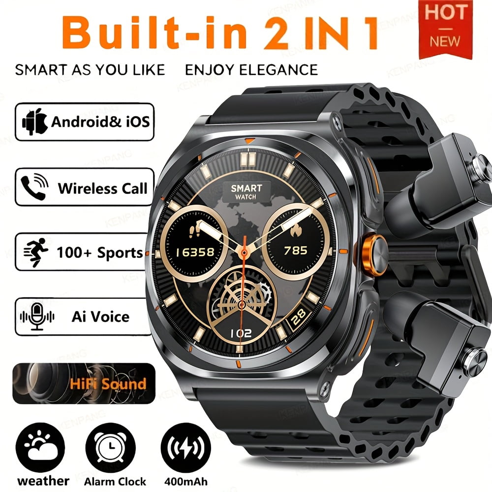General 2025 New Smart Watch with Built-in Earphones, 1.53" HD Screen, Wireless Call, NFC, HiFi Sound, 400mAh Battery, 100+ Sports Modes, 2-in-1 Music Watch