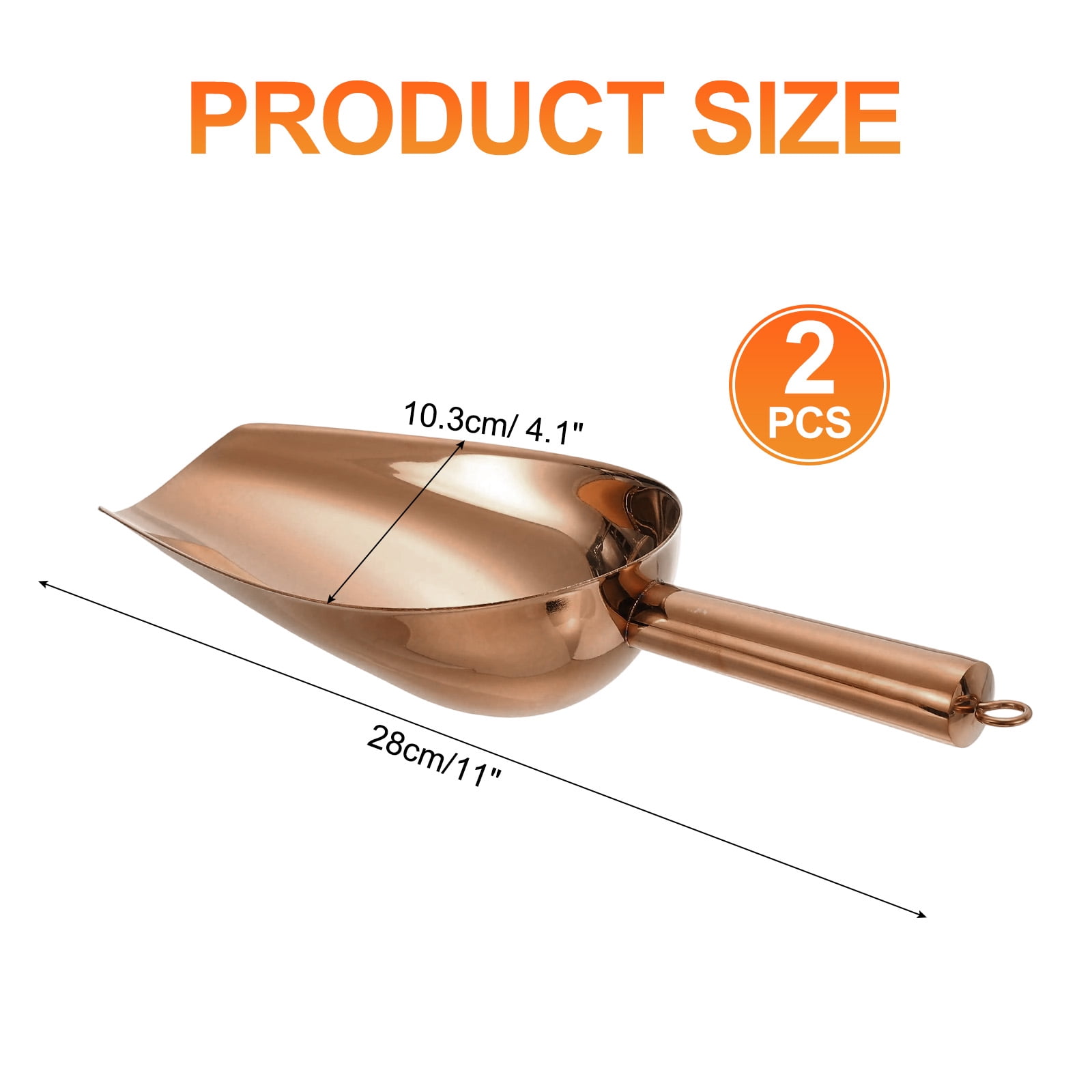 2pcs Metal Ice Scoop, 11" x 4.1"Stainless Steel Ice Scooper for Home Bar Use, Rose Gold
