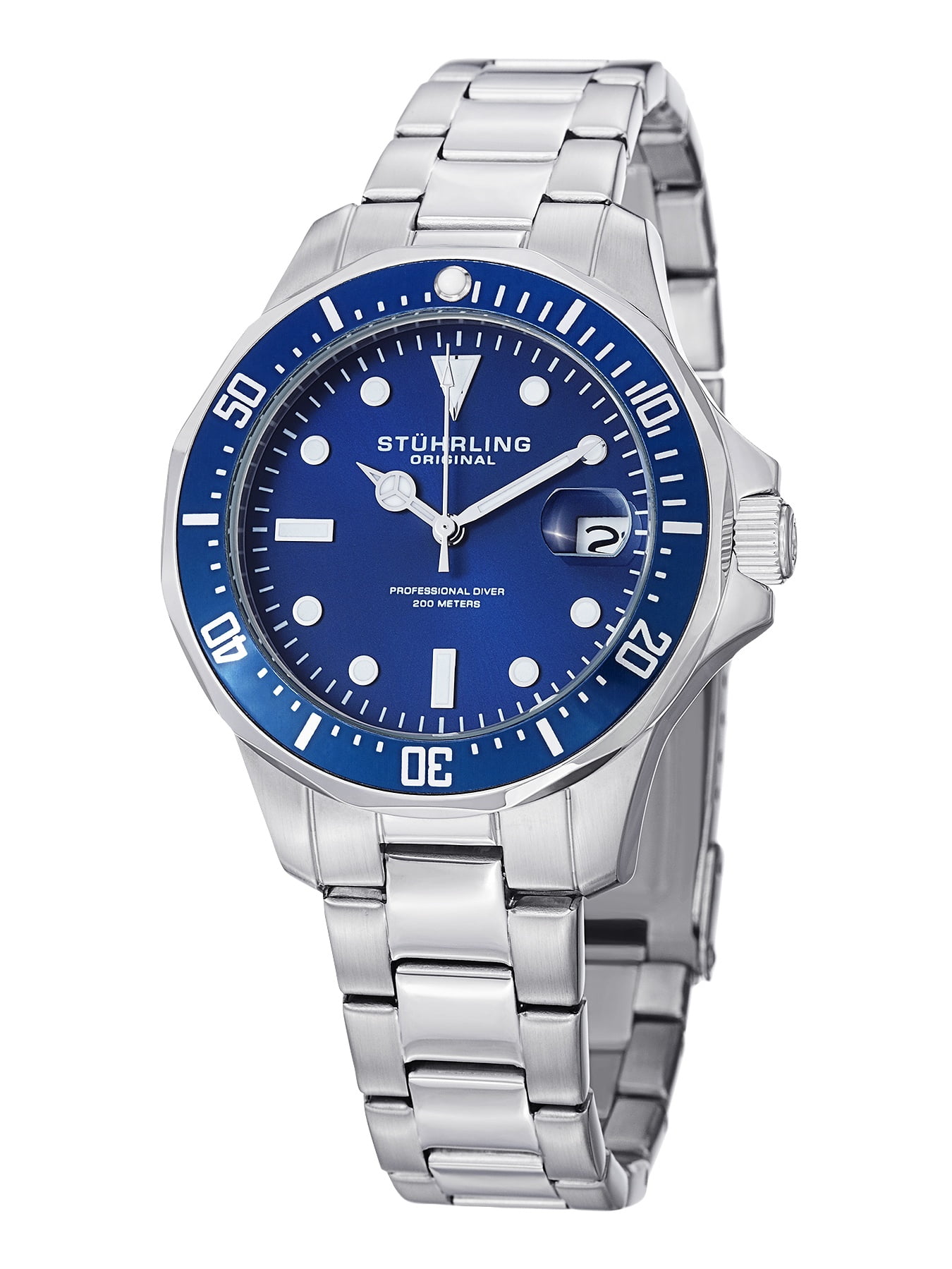Stuhrling Original Aquadiver Mens Dive Watch Quartz Analog Waterproof Sports Watch Blue Dial Date Display Swim Wrist... by Stuhrling Original