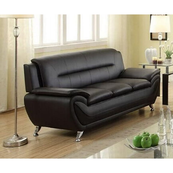 Norton Black Faux Leather Modern Living Room 77" Sofa