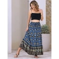 thumbnail image 2 of DARING DIVA Women's Boho Floral Smocked High Waist A Line Maxi Skirts S Dark Blue, 2 of 6