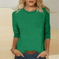 thumbnail image 2 of lcziwo Green Blouses for Women Dressy Casual Plus Size 3/4 Sleeve Shirts Casual Loose Tops Solid Crew Neck Tunic Tees Army Green,S, 2 of 5