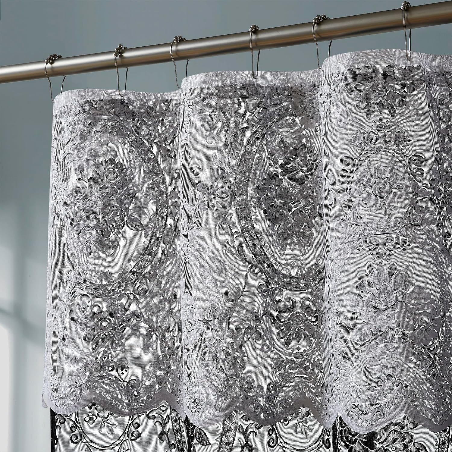 72 Inch Gothic Vintage Black Shower Curtain with White Valance. SH Black-White 72