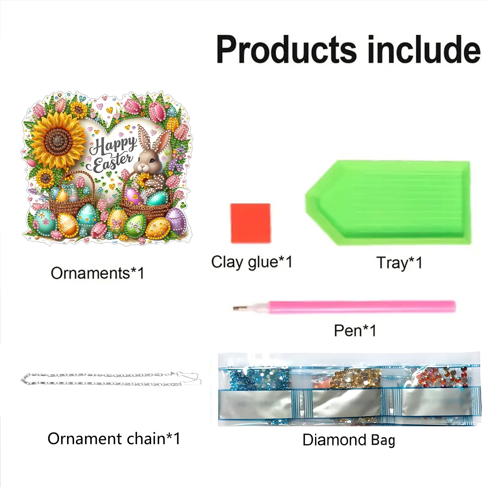 FLOPESN DIY Easter Diamond Art Painting Pendant Kit - 7.08X7.87in Acrylic Single-sided Rhinestone Dotting Pendant Wall Decor-4Pcs
