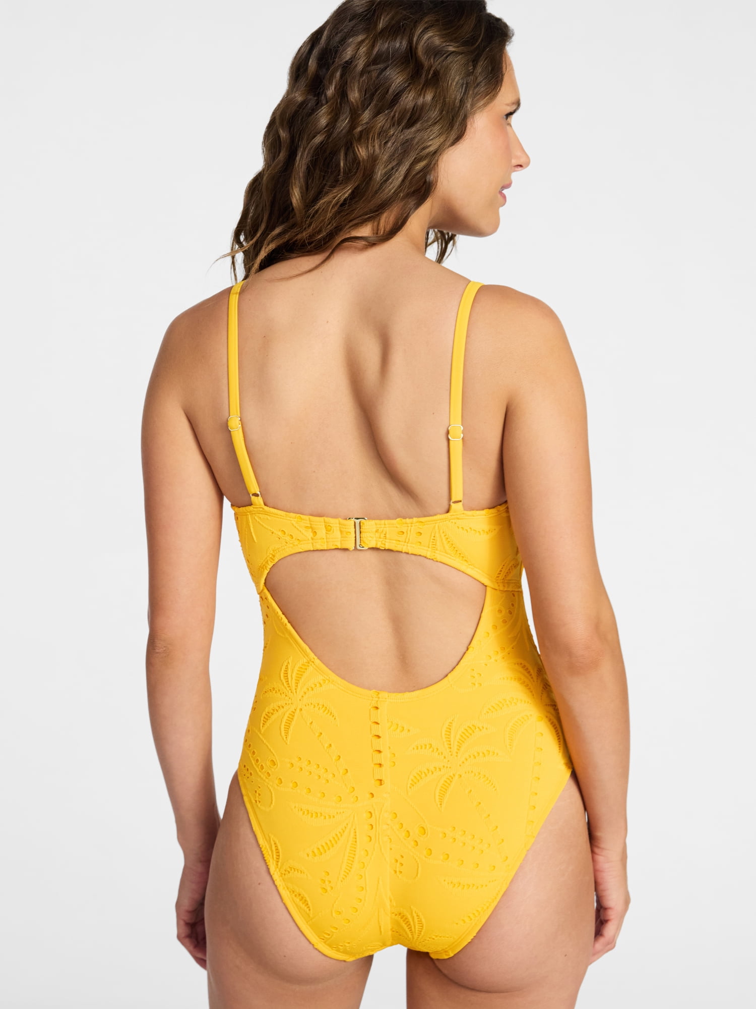 Time and Tru Women's and Women's Plus Size Eyelet Embroidered V Wire One Piece Swimsuit, Sizes XS-3X