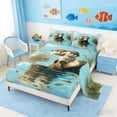 thumbnail image 2 of Manfei Cartoon Otter Queen Sheet Sets for Kids Boys and Girls, Blue Brown Bed Set 4-Piece, 1 Flat Sheet, 1 Fitted Sheet and 2 Pillowcases, 2 of 6
