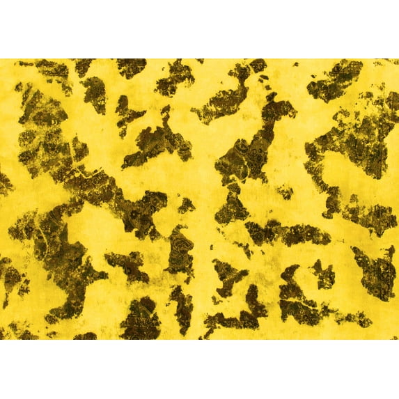 Ahgly Company Machine Washable Indoor Rectangle Abstract Yellow Modern Area Rugs, 7' x 10'