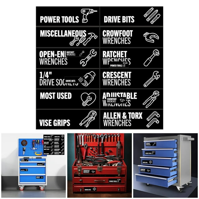 Système d'Organisation Robuste pour Boîte à Outils d'Atelier, Étiquettes et Plateaux de Rangement pour Support de Tournevis et Marquage de Catégorisation 80 Pcs
