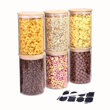 6-Pack Airtight Glass Food Storage Jars with Bamboo Lids, 32oz Canisters for Tea Coffee Flour Sugar