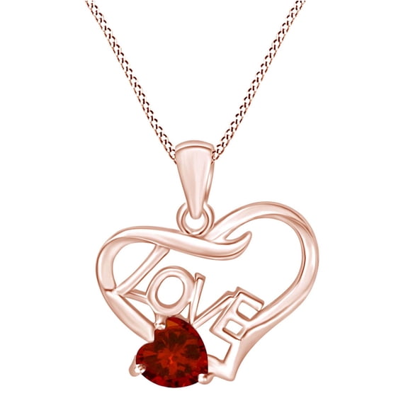 AFFY Valentine's Day Gift Heart Shape Simulated Garnet Love Heart Pendant Necklaces In 14K Rose Gold Over Sterling Silver