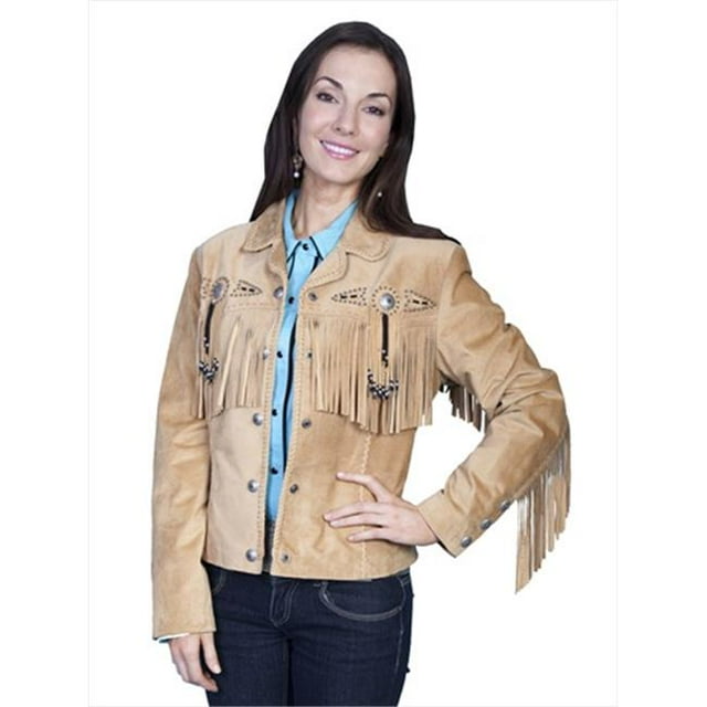 Scully L152-126-XS Ladies Fringe & Beaded Leather Jacket - Old Rust, Extra Small
