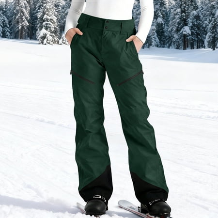 Xdegoge Snow Pants Women Waterproof Fleece Lined Thermal Insulation Ski Wear Windproof Color Block Button Snowboarding Sports Snowpants with Pockets
