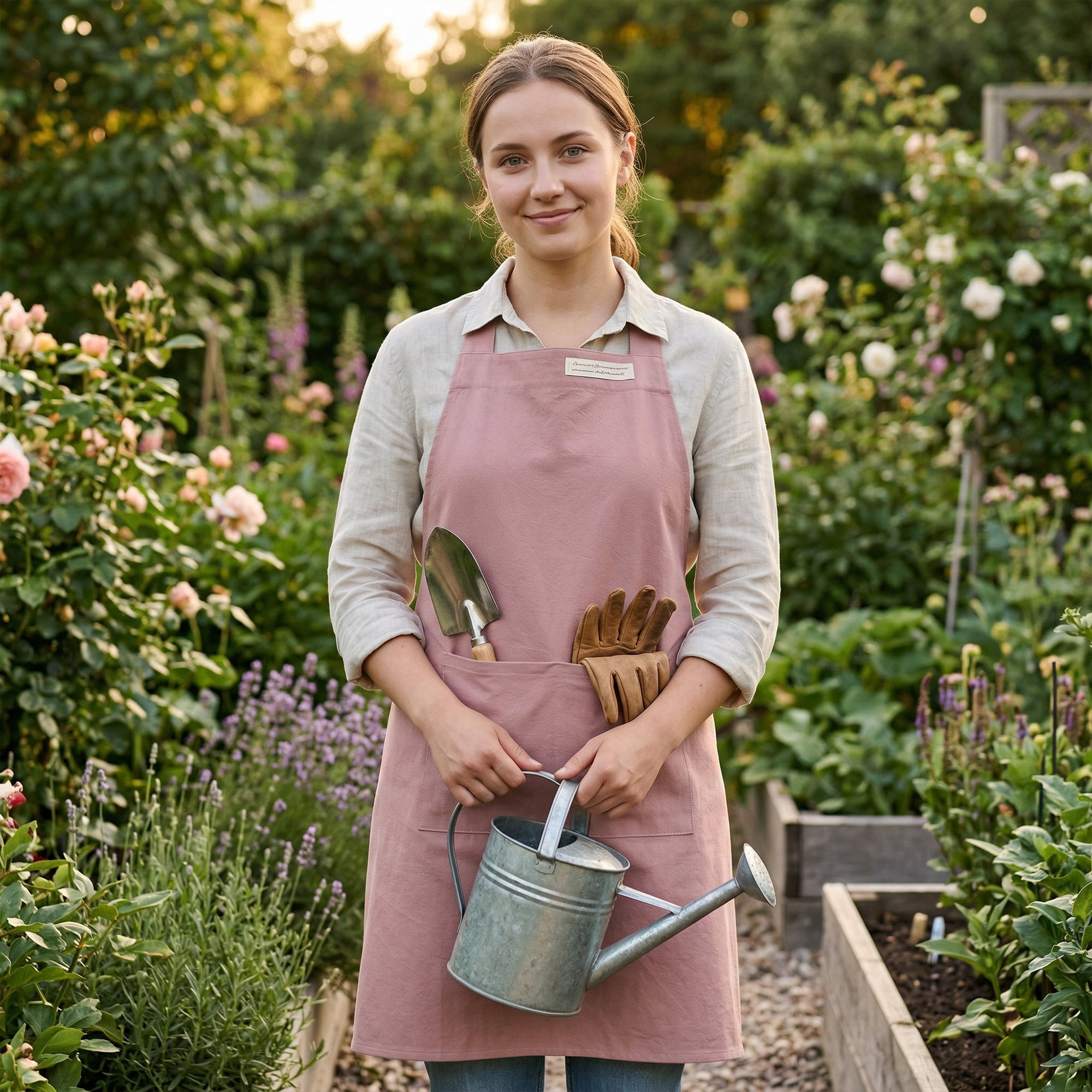 Unique Bargains Women with Pockets Kitchen Apron Cotton Cooking Apron 31.4x41.3in Pink