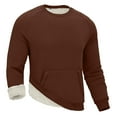 thumbnail image 2 of Fshiont Men's Fleece Sweatshirt Sherpa Lined Crewneck Basic Winter Thick Pullover Tops with Pocket Brown 2XL, 2 of 6