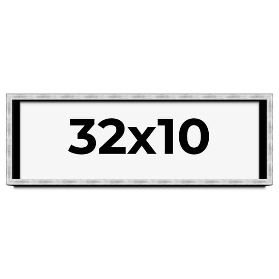 32x10 Frame Brushed Silver Solid Wood Picture Frame | 0.75 Inch Moulding Width | Rabbet Depth 0.75