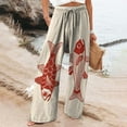 thumbnail image 2 of QIJUNTUO Vintage Art Print Cotton And Linen Casual Pants Wide Leg Trousers With Pockets Pants for Women Trendy White, 2 of 5