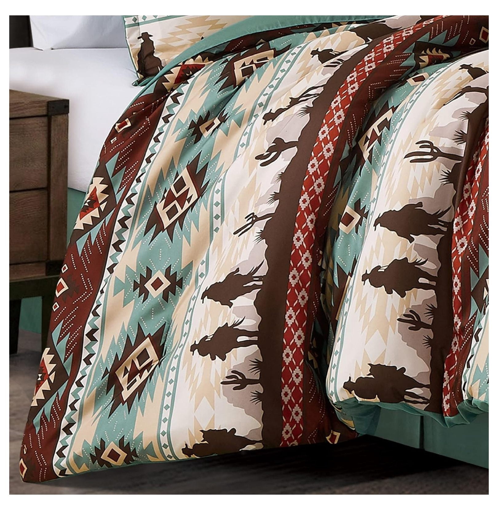 KeLiang Audun 2-Piece Southwestern Aztec Comforter Set - Multicolor Teal Brown Beige Tan Red Printed Washed Microfiber Bedding, Size