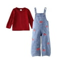 thumbnail image 2 of Two Piece Sets for Girls Long Sleeve Ribbed Knit Top and Overalls Jeans Set Girl Spring Clothes Little Girl Clothes 12-18 Months, 2 of 8