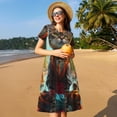 thumbnail image 4 of Easygdp Riverside Meditating Cat para Vestido Transpirable de Mujer, Vestido Suelto de Manga Corta con Pliegues y Bolsillos para el Verano, 4 of 6