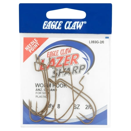 Eagle Claw Lazer Sharp Needle Point Worm Hook, 8