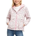 thumbnail image 2 of Afuyipoi Girls Floral Print Hooded Windbreaker Jacket（For 2-12 Years） Lightweight Waterproof Outdoor Casual Coat School Play White Size 7, 2 of 6