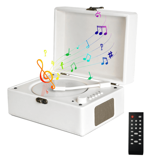 Reproductor de CD Multifunción Retro con Altavoz Bluetooth Portátil Estuche de Cuero Vintage Carga Type-C