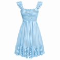 thumbnail image 4 of Vedolay Women Dresses Women Tie Back Summer Dresses Long Lantern Sleeve Square Neck Ruffle Elastic Waist Aline Casual Mini Dress,Blue S, 4 of 5