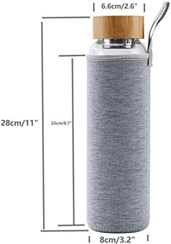 Jointown Glass Water Bottle 32 oz Wide Mouth with Sleeve Bamboo Lid Motivational Water Bottle With Time Marker Reusable Safe for Hot Cold Drinks Bpa Free (Gray)