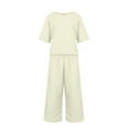 thumbnail image 4 of CHUOU Women 2 Piece Linen Outfit Sets Cotton Short Sleeve Shirt Wide Leg Trousers Pant Two Pieces Tracksuit, 4 of 5