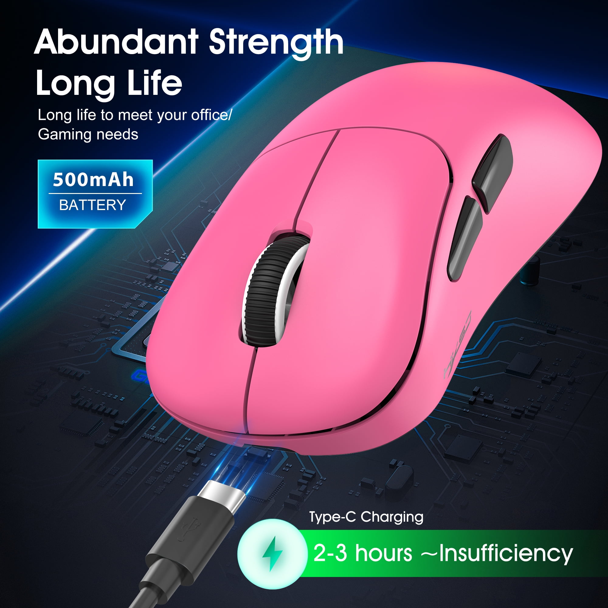 Wireless Gaming Mouse with 57g Lightweight Design,10000DPI,3 Mode USB-C/2.4G/Dual Bluetooth 5.3,Portable Rechargeable Mouse for PC/Mac/Laptop Gamer/Pink