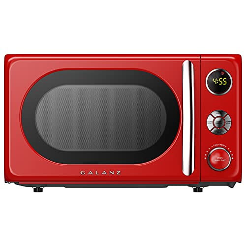 Galanz GLCMKA07RDR-07 0.7 Four à Micro-Ondes, Éclairage LED, Poignée de Tirage, Verrouillage Enfant, Rouge Rétro, Pi3