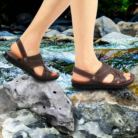 

Akiihool Mens Sandals Casual Summer Sandals for Men Thick Sole Adjustable Buckles (Brown 7)