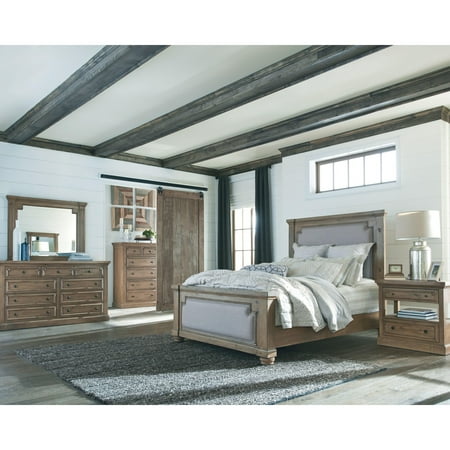 - Vintage Classic Florence Bedroom 4pc Set Upholstered Panel Wooden Eastern King Size Bed Dresser Mirror Nightstand