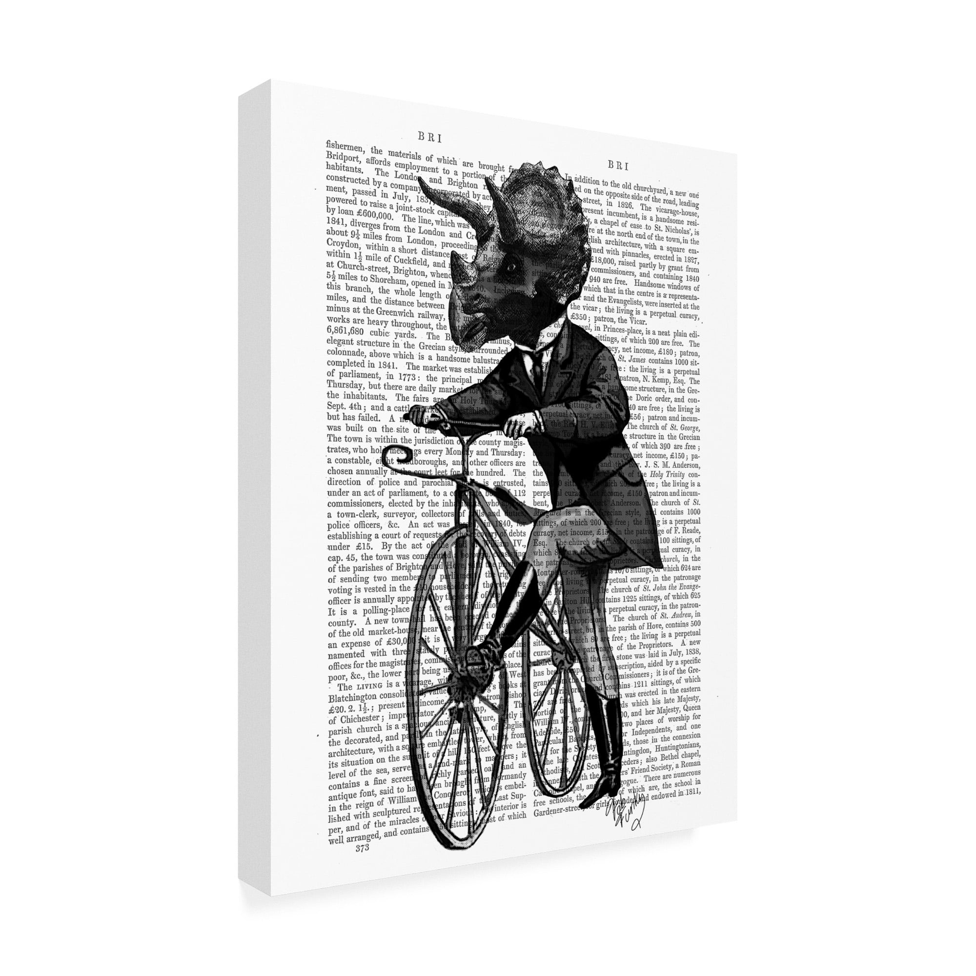 Trademark Fine Art 'Triceratops Man on Bike, Dinosaur' Canvas Art by Fab Funky
