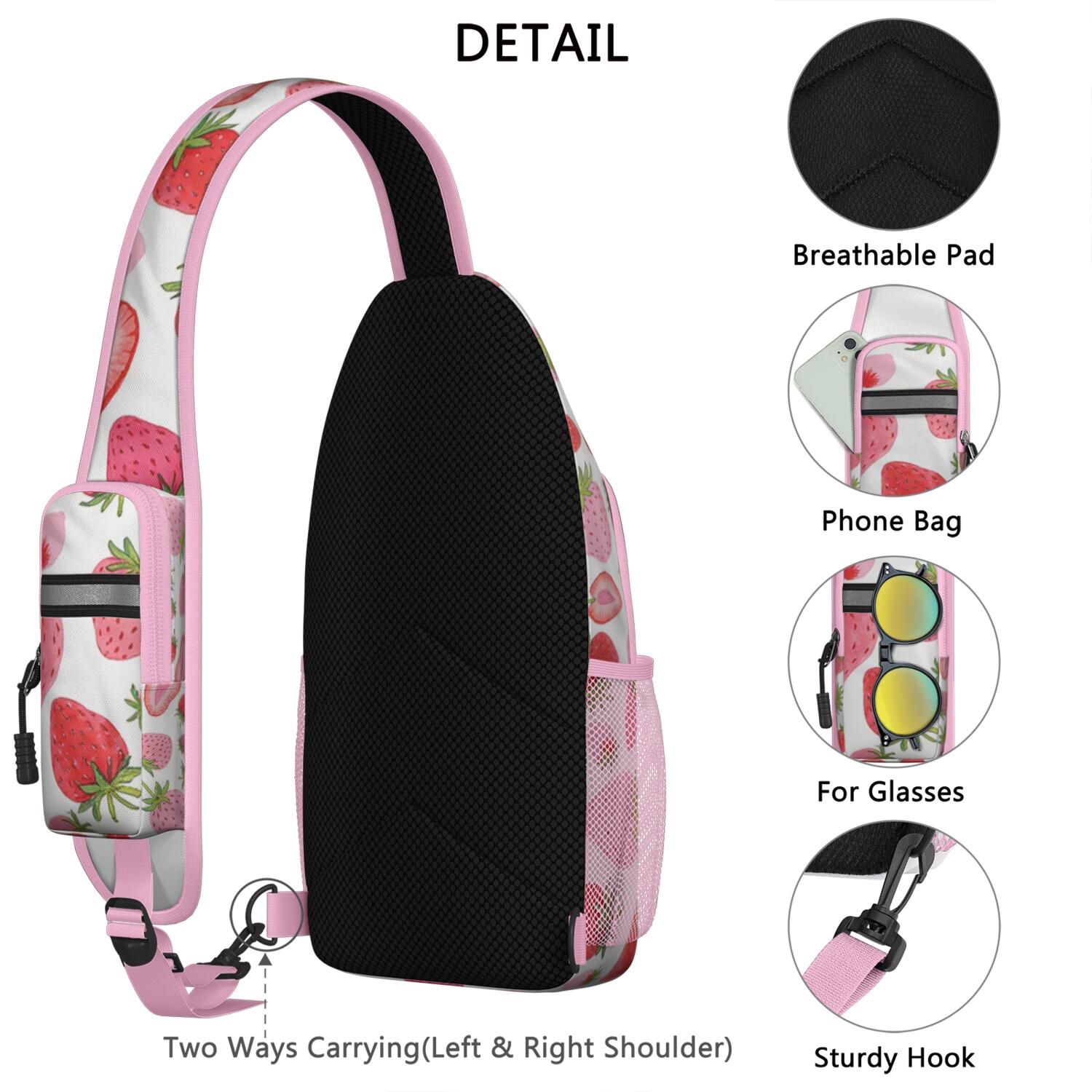 Travel Sling Bag Trendy Sling Backpack Strawberry Fruit Travel Backpack Backpack Purse for Women Men