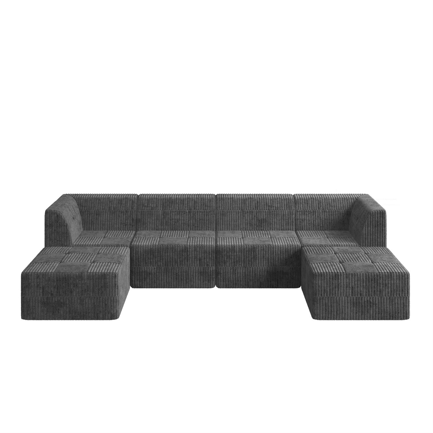 Demi Bonn 130" U-Shaped Modular Sectional Sofa, Modern Minimalist Style DIY Compressed Corduroy Couch for Living Room & Bedroom, Gray