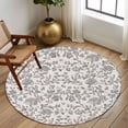 thumbnail image 3 of Farmhouse Grey Large Area Rugs for Bedroom Living Room, Soft Non Slip Carpet Bedside Rug, Vintage Flower Leaf Botanical Plant Round Floor Cover Kitchen Accent Rug 5' for Dining Room/Office, 3 of 9
