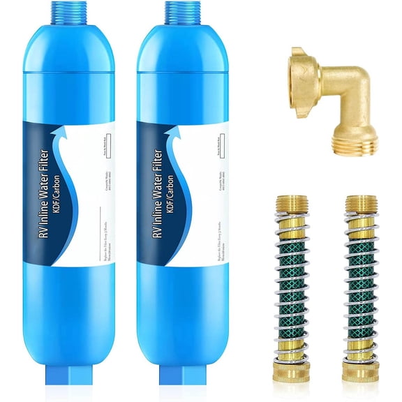 RV Inline/Marine Water Filter With Flexible Hose Protector, Dedicated for Gardening, RVs, Campers, Trailer, Compatible with 40043 KDF Filter