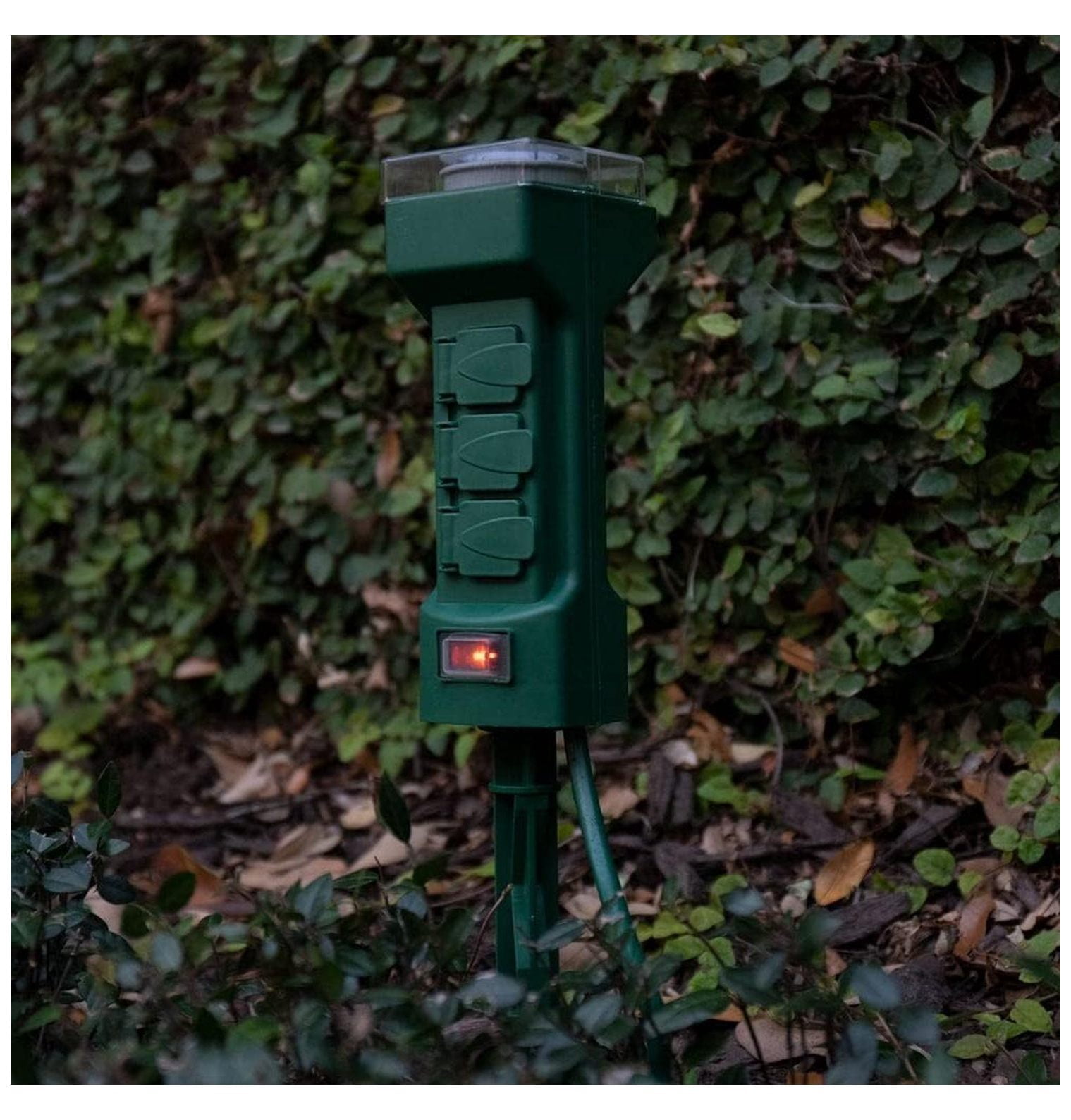 Outdoor Power Stake with Timer - 6 Outlet Grounded Extension Cord - 6ft - Green